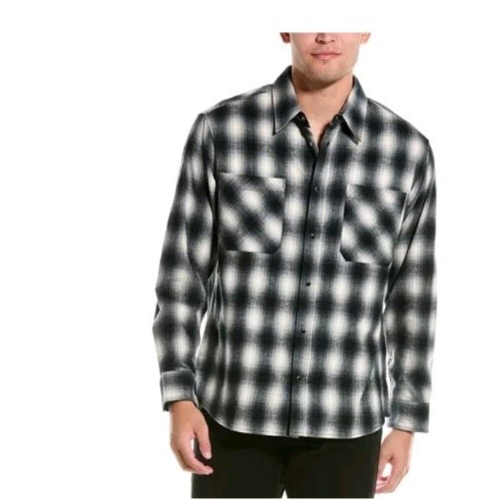 NEW The Kooples Pearl Snap Flannel Shirt Mens L 100% Cotton Long Sleeve $315